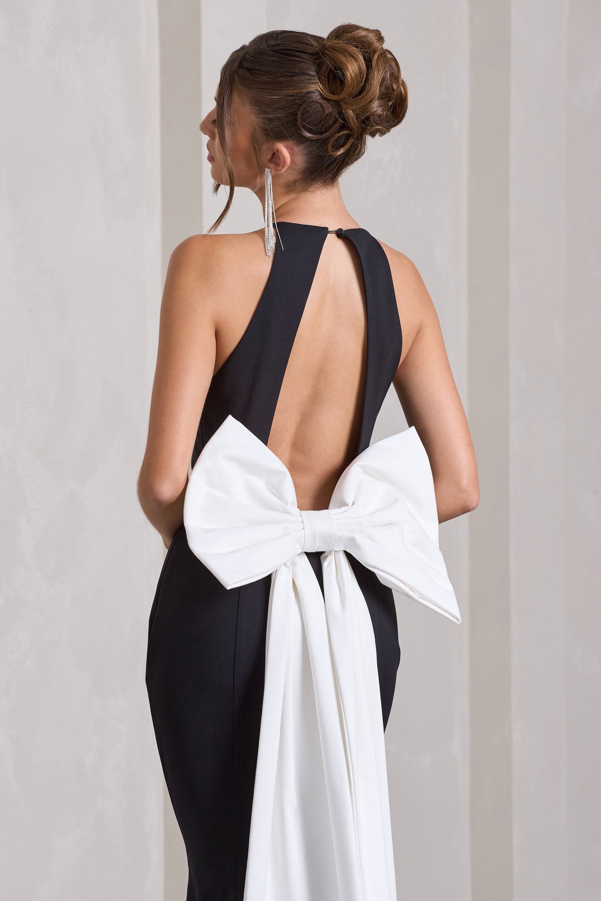 black dress with white bow